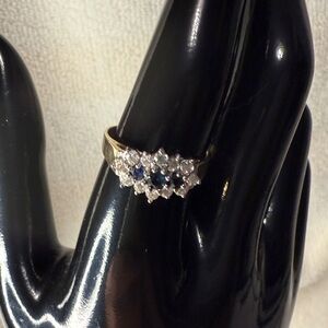 Elegant Vintage 10K Yellow Gold Sapphire & Cubic Zirconia Ring Size 8.5